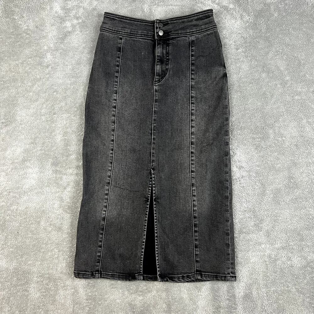 We the Free Denim Midi Skirt Womens 26 Grey Front Slit Festival